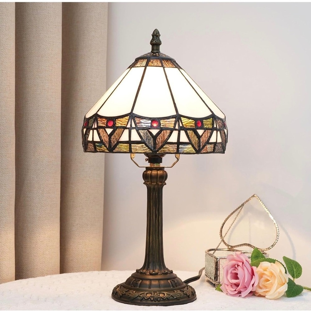 Wecrejoni 8 Inch Tiffany Stained Glass Lamp Shade Empire Multicolor LED Open Box - Picture 6 of 11